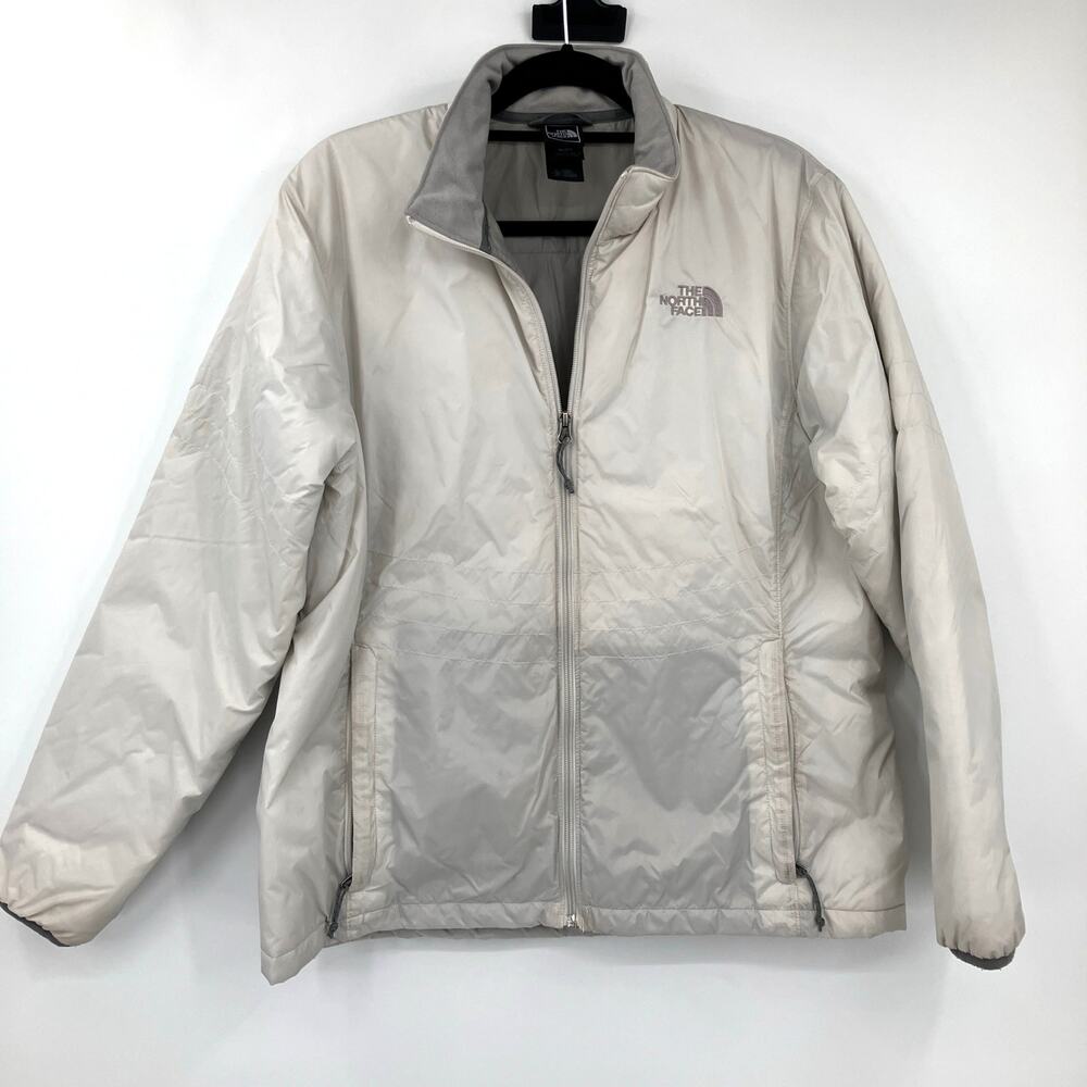 The North Face White Gray Full Zip Lightweight Packable Embroidered Logo Jacket